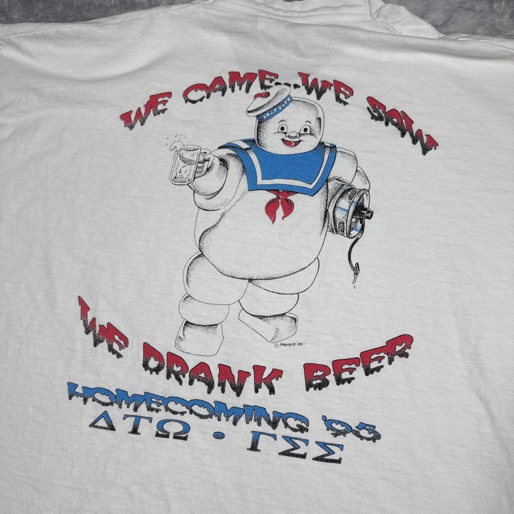 Vintage Fraternity Homecoming Shirt Men XXXL White Beer Keg Thrashed Stained 90s